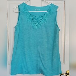 Talbots Turquoise Sleeveless Top with Lace Accent